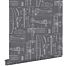 wallpaper construction drawings of airplanes dark gray from ESTAhome