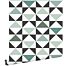wallpaper graphic triangles white, black, mint green and grayish sea green from ESTAhome