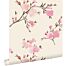 eco texture non-woven wallpaper cherry blossoms beige and pink from ESTAhome