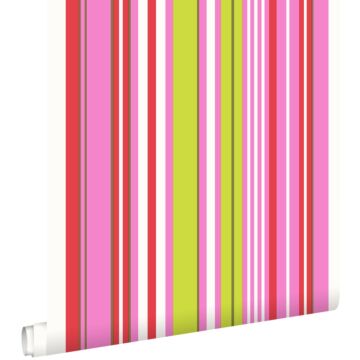wallpaper stripes lime green and pink from ESTAhome