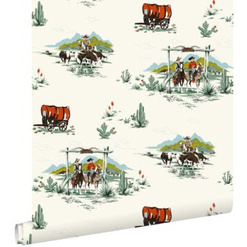 wallpaper cowboys mint green and orange from ESTAhome