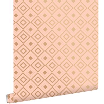 wallpaper rhombus motif peach pink and shiny copper brown from ESTAhome