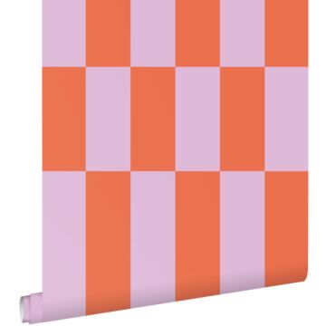wallpaper stripe lilac purple and coral red from ESTAhome