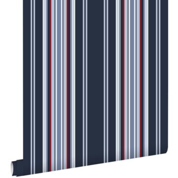 wallpaper stripes navy blue and red from ESTAhome