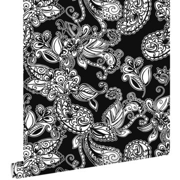 wallpaper funky flowers and paisleys black and white from ESTAhome