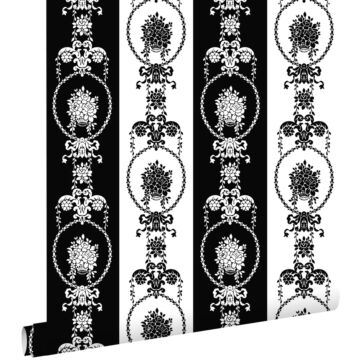 wallpaper baroque print black and white from ESTAhome