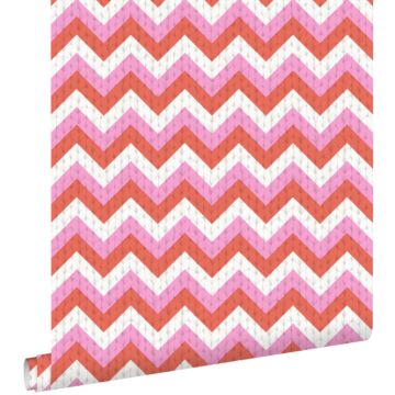 wallpaper zigzag motif coral red and pink from ESTAhome