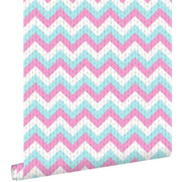 wallpaper zigzag motif turquoise and pink from ESTAhome