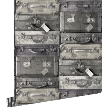 wallpaper vintage suitcases black and gray from ESTAhome