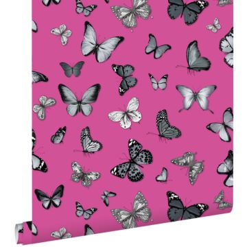 wallpaper butterflies black and pink from ESTAhome