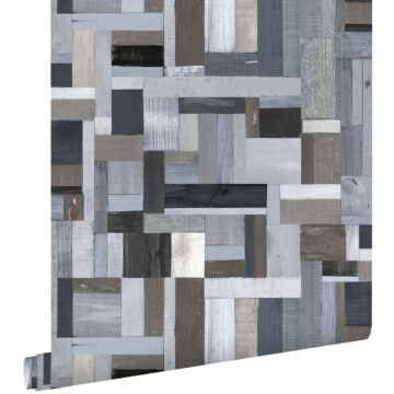 wallpaper scrap wood blue and gray from ESTA home