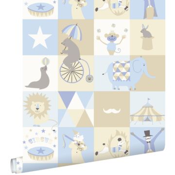 wallpaper circus light blue, beige and white from ESTAhome