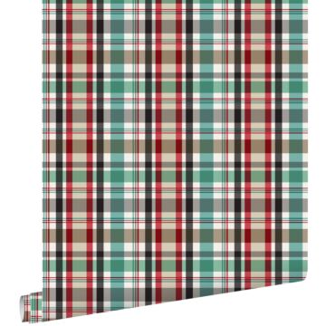 wallpaper rhombus motif red, green and brown from ESTAhome
