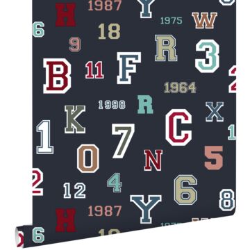 wallpaper numbers & letters dark blue from ESTAhome
