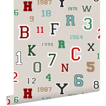 wallpaper numbers & letters beige from ESTAhome