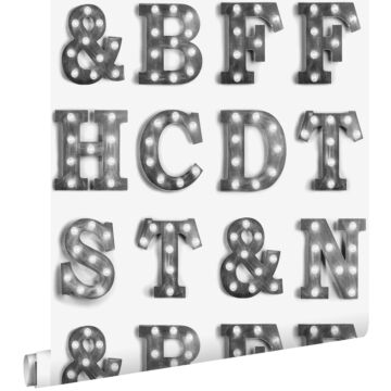 wallpaper wooden light letters black and white from ESTAhome
