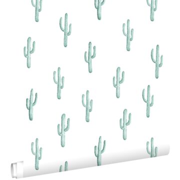 wallpaper small desert cactus grayish turquoise from ESTAhome