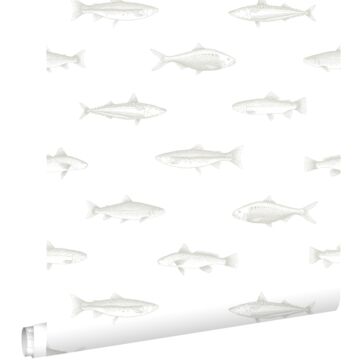 wallpaper pen drawing fish white and silver from ESTA home