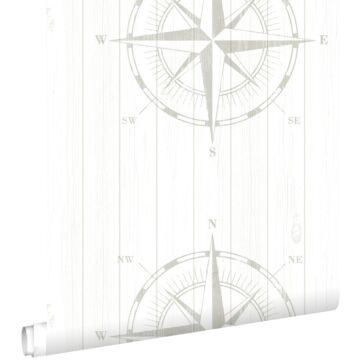 wallpaper compass rose on scrap wood silver and white from ESTAhome