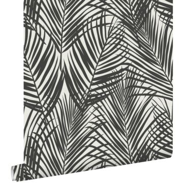 wallpaper palm leaves black and white from ESTAhome