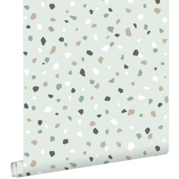 wallpaper terrazzo mint green, white and gray from ESTAhome