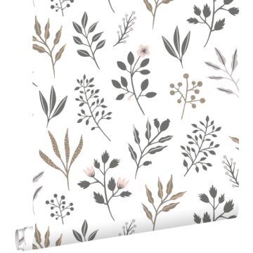 wallpaper floral pattern in Scandinavian style white from ESTAhome