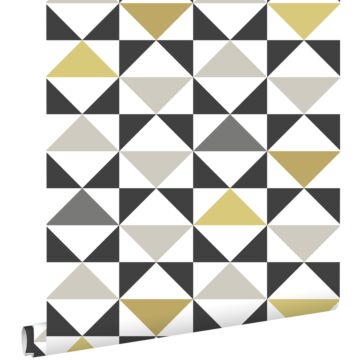wallpaper graphic triangles white, black, gray and mustard from ESTAhome