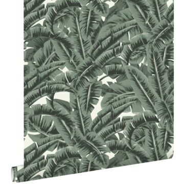 wallpaper tropical jungle leaves grayish green from ESTAhome