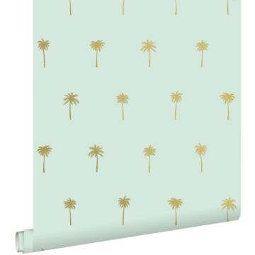 wallpaper palm trees mint green and gold from ESTAhome