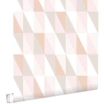 wallpaper graphical triangles soft pink, warm orange and beige from ESTAhome