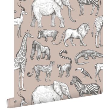 wallpaper jungle animals antique pink and gray from ESTAhome