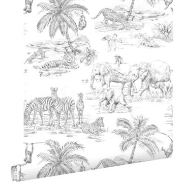 wallpaper jungle animals black and white from ESTAhome