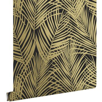 wallpaper palm leaves black and gold from ESTAhome
