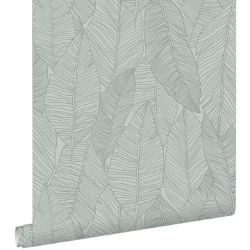 wallpaper pen drawn leaves grayed vintage blue from ESTAhome