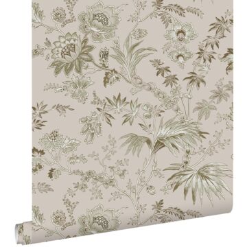 wallpaper vintage flowers antique pink and olive green from ESTAhome