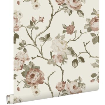 wallpaper vintage flowers off-white and antique pink from ESTAhome
