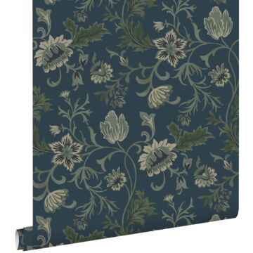 wallpaper vintage flowers dark blue and green from ESTAhome