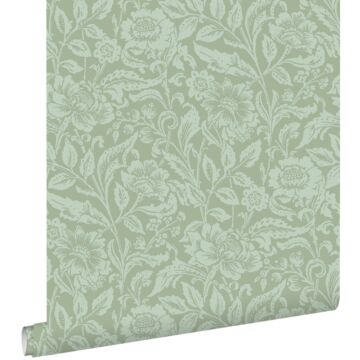 wallpaper vintage flowers grayed mint green from ESTAhome