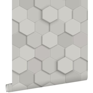 wallpaper 3d honeycomb motif light gray from ESTAhome