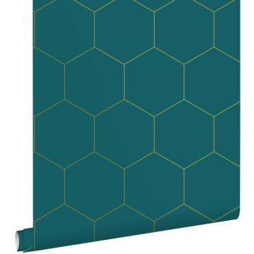 wallpaper hexagon teal and gold from ESTAhome