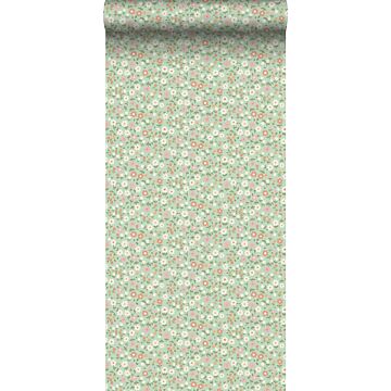 wallpaper flowers green, terracotta pink and white from ESTAhome