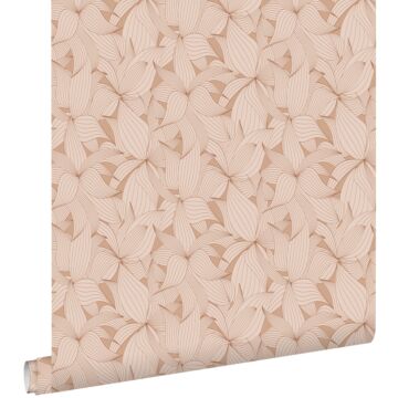 wallpaper pen drawn leaves terracotta pink and terracotta from ESTAhome