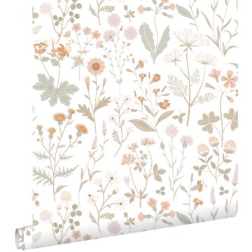 wallpaper wildflowers green and terracotta pink from ESTAhome
