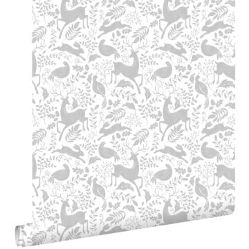 wallpaper forest with forest animals gray from ESTAhome