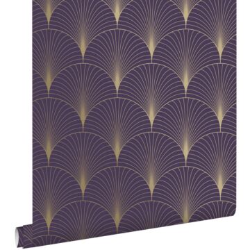wallpaper art deco motif dark purple and gold from ESTAhome