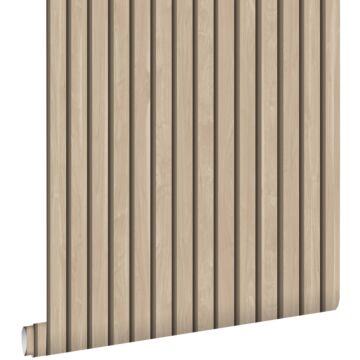 wallpaper wooden slats with 3D effect beige from ESTAhome