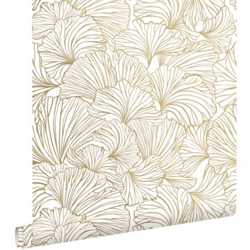 wallpaper ginkgo leaves white and gold from ESTAhome