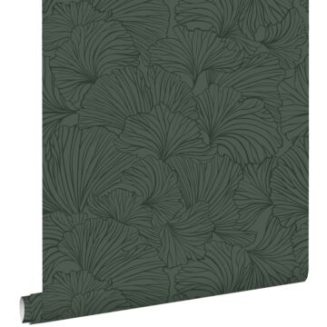 wallpaper ginkgo leaves dark green from ESTAhome