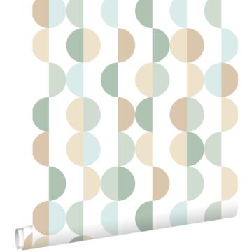 wallpaper graphic motif grayish green, light blue and beige from ESTAhome