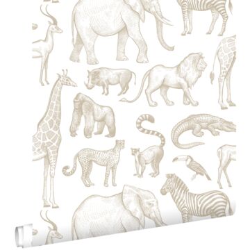 wallpaper jungle animals white and beige from ESTAhome